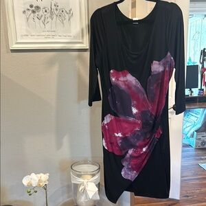 Venus Purple Floral Knee-Length Dress with 3/4 Sleeves